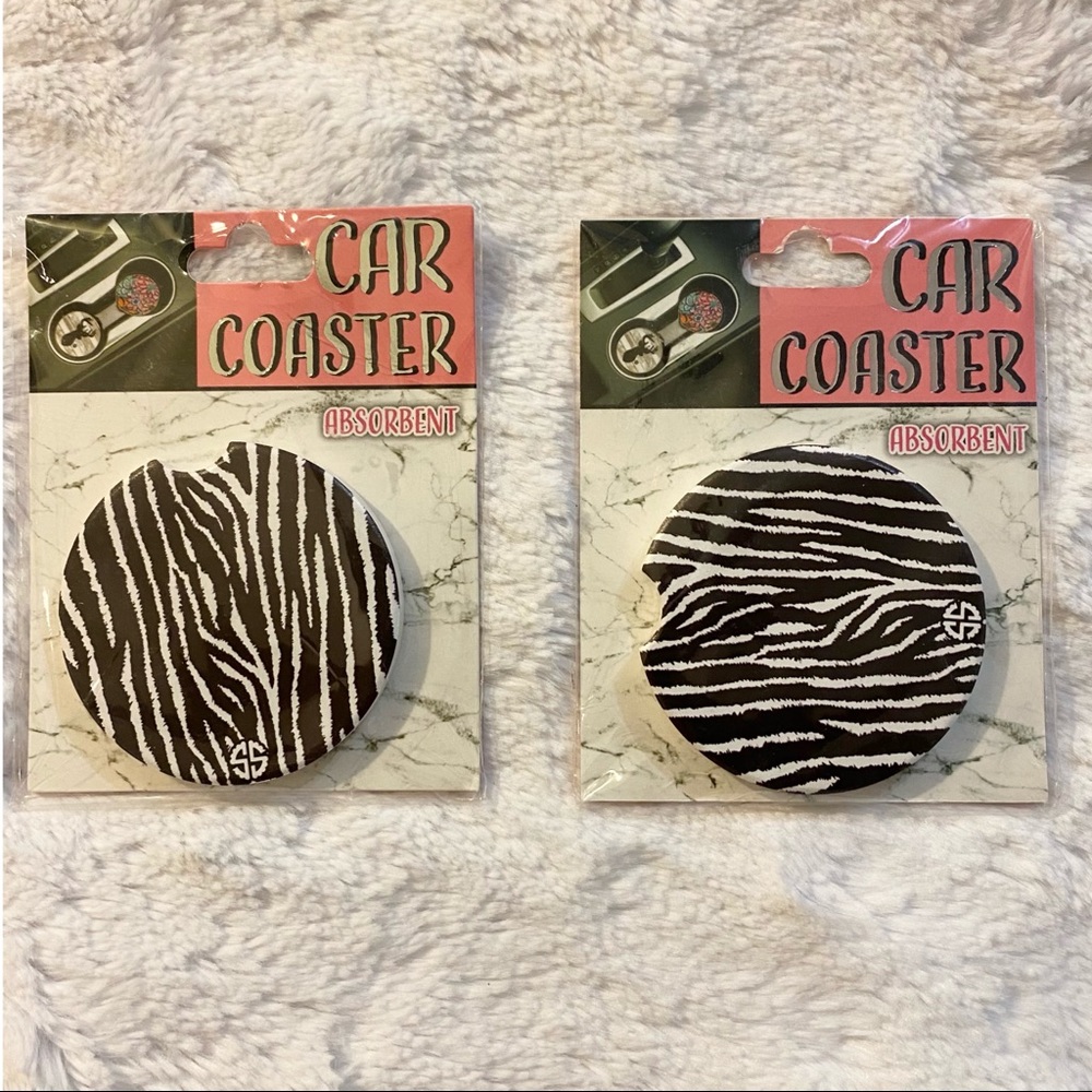 ✨🆕🖤🦓Simply Southern Absorbent Stone Car Cup Coasters Set, Zebra Design🦓🖤
